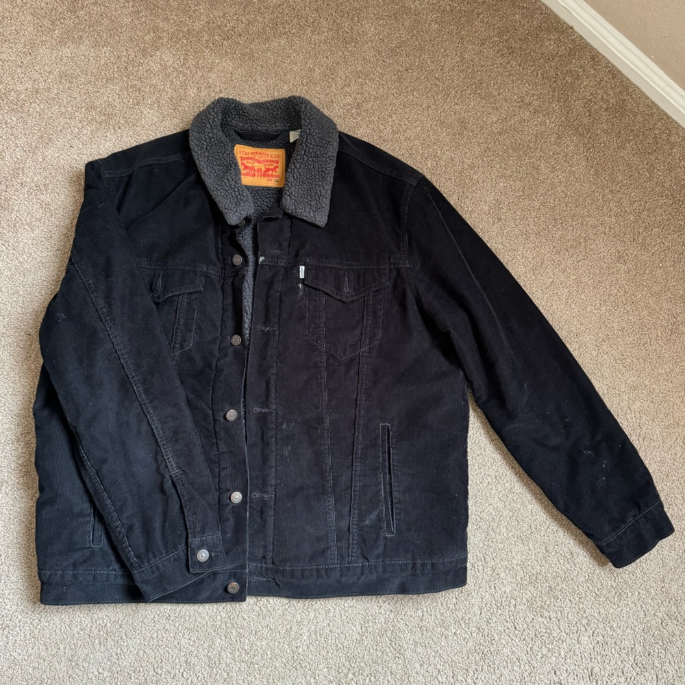 Levi's Black Corduroy Sherpa Trucker Jacket Button Down Size XXL
